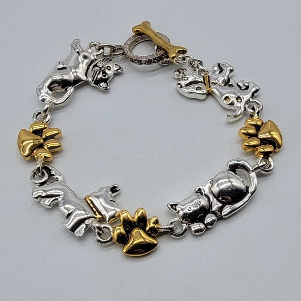 Vintage | Premier Designs Paw Print Kitty Cat & Puppy Dog Toggle Bracelet